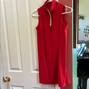 Red Sleeveless Sheath Dress with Mock Neck